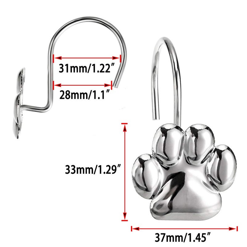 JUXYES Pack of 12 Cat Paw Print Decorative Shower Curtain Hook, Footprints Roller Glide Shower Curtain Hooks Polished Chrome Shower Rings for Bathroom Shower Curtain Rod - Image 2